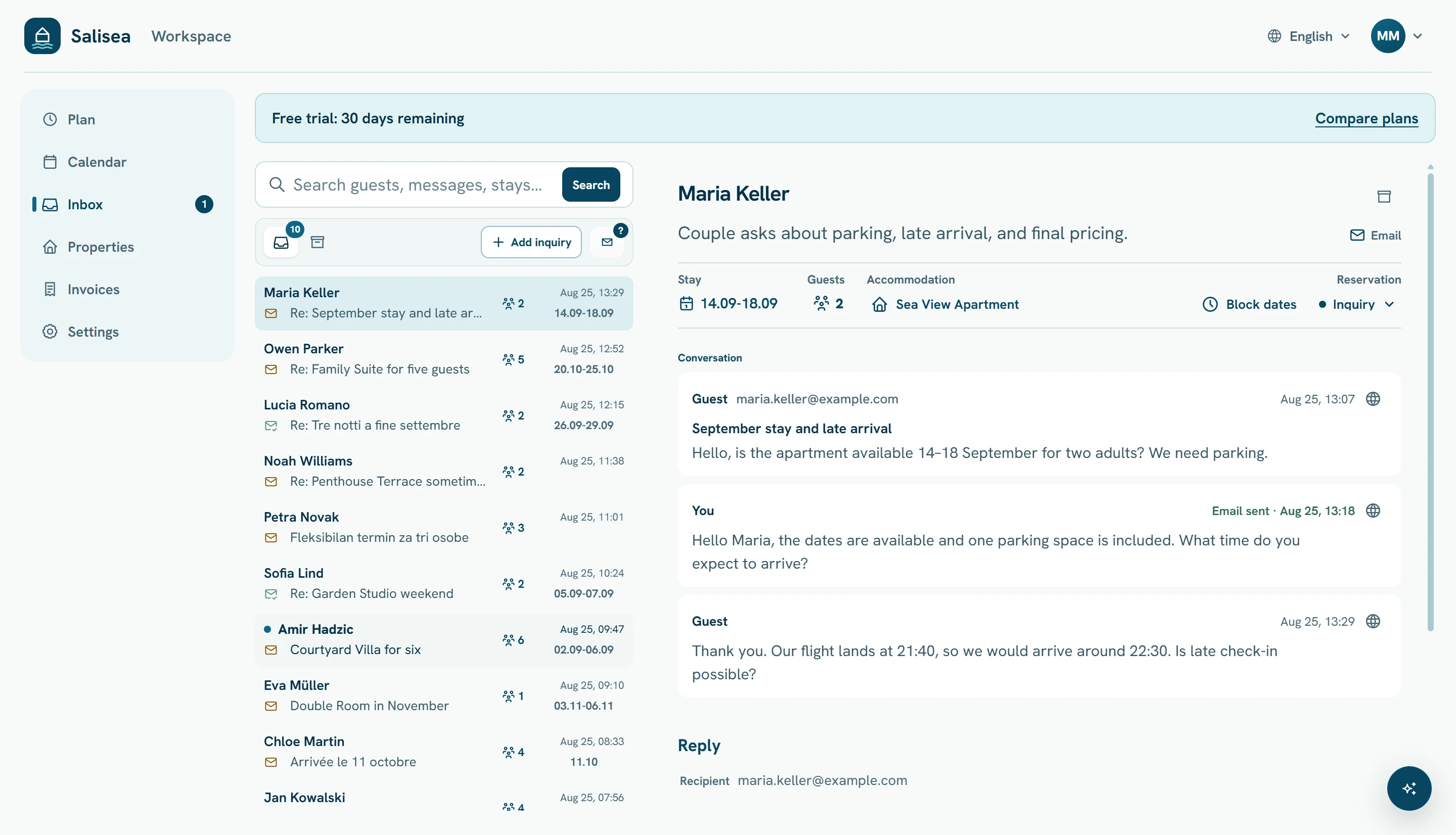 Approved templates available inside the Inbox reply composer